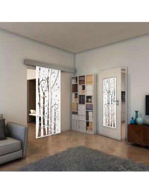 Glasschiebetür ECO-LINE - Fineprint Model 182 Weiss auf Klarglas