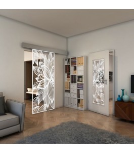 Glasschiebetür ECO-LINE - Fineprint Model 184 Weiss auf Klarglas
