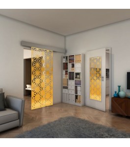 Glasschiebetür ECO-LINE - Fineprint Model 187 Gold auf Klarglas