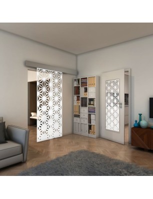 Glasschiebetür ECO-LINE - Fineprint Model 187 Weiss auf Klarglas