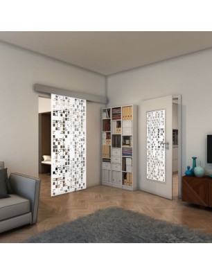 Glasschiebetür ECO-LINE - Fineprint Model 190 Weiss auf Klarglas