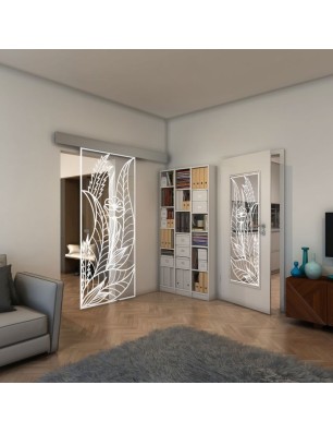 Glasschiebetür ECO-LINE - Fineprint Model 195 Weiss auf Klarglas