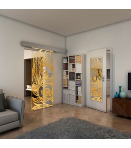 Glasschiebetür ECO-LINE - Fineprint Model 196 Gold auf Klarglas