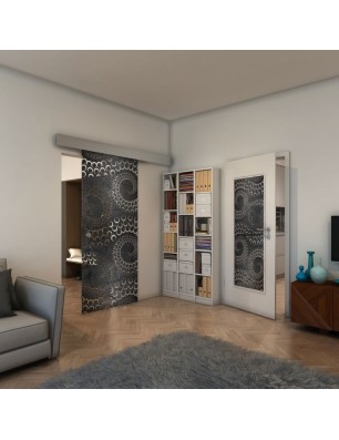 Glasschiebetür ECO-LINE - Fineprint Model 198 Schwarz auf Klarglas