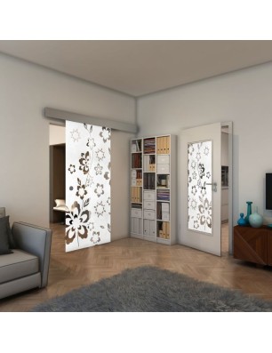 Glasschiebetür ECO-LINE - Fineprint Model 199 Weiss auf Klarglas