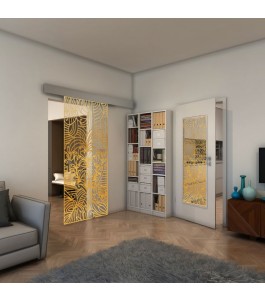 Glasschiebetür ECO-LINE - Fineprint Model 201 Gold auf Klarglas