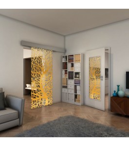 Glasschiebetür ECO-LINE - Fineprint Model 202 Gold auf Klarglas