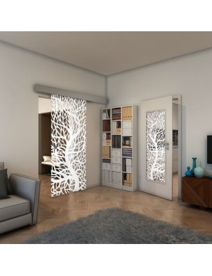 Glasschiebetür ECO-LINE - Fineprint Model 202 Weiss auf Klarglas