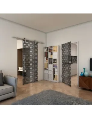 Ganzglastür - Fineprint Model 001 Schwarz auf Klarglas