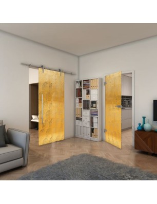Ganzglastür - Fineprint Model 029 Gold auf Klarglas