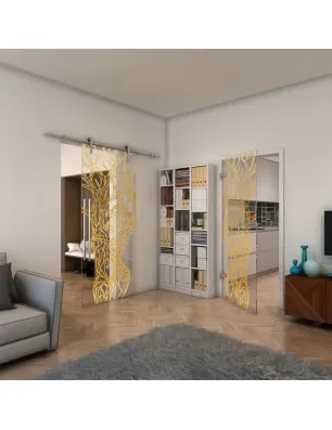 Ganzglastür - Fineprint Model 105 Gold auf Klarglas