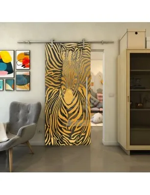 Glasschiebetür PIPE-LINE - Fineprint Model 023 Gold auf Grauglas