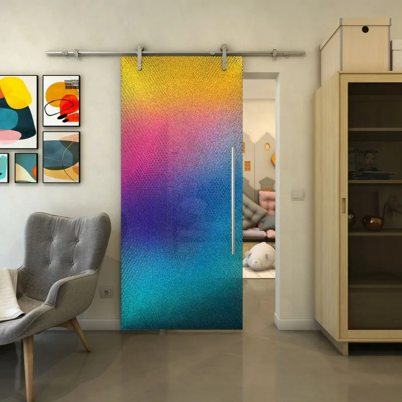 Glasschiebetür PIPE-LINE - Fineprint Modell 025 Verlauf auf Grauglas