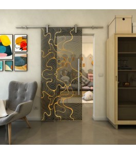 Glasschiebetür PIPE-LINE - Fineprint Model 049 Gold auf Grauglas