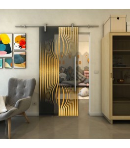 Glasschiebetür PIPE-LINE - Fineprint Model 059 Gold auf Grauglas