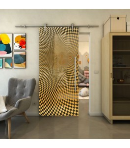 Glasschiebetür PIPE-LINE - Fineprint Model 075 Gold auf Grauglas
