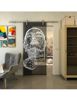 Glasschiebetür PIPE-LINE - Fineprint Model 103 Weiss auf Grauglas