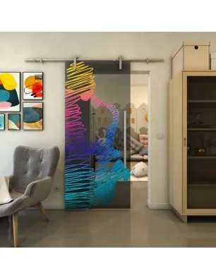 Glasschiebetür PIPE-LINE - Fineprint Model 106 Verlauf auf Grauglas