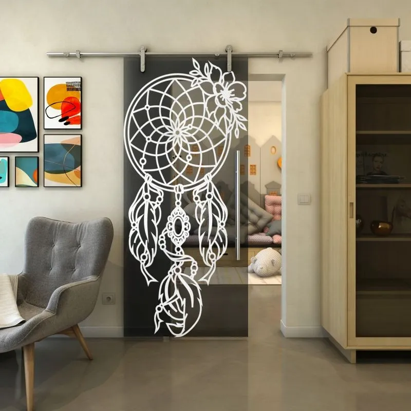 Glasschiebetür PIPE-LINE - Fineprint Modell 125 Weiss auf Grauglas