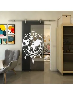 Glasschiebetür PIPE-LINE - Fineprint Model 127 Weiss auf Grauglas