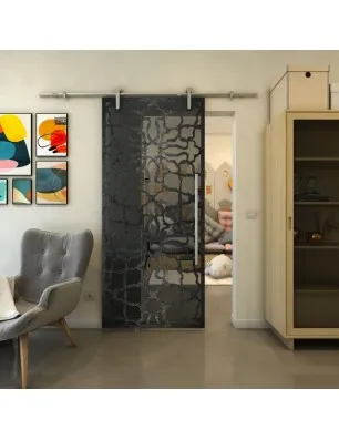 Glasschiebetür PIPE-LINE - Fineprint Model 150 Schwarz auf Grauglas