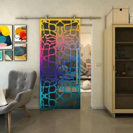 Glasschiebetür PIPE-LINE - Fineprint Model 150 Verlauf auf Grauglas