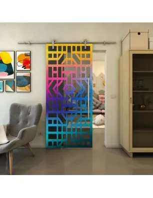 Glasschiebetür PIPE-LINE - Fineprint Model 152 Verlauf auf Grauglas