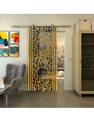 Glasschiebetür PIPE-LINE - Fineprint Model 154 Gold auf Grauglas