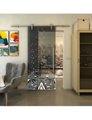 Glasschiebetür PIPE-LINE - Fineprint Model 155 Weiss auf Grauglas