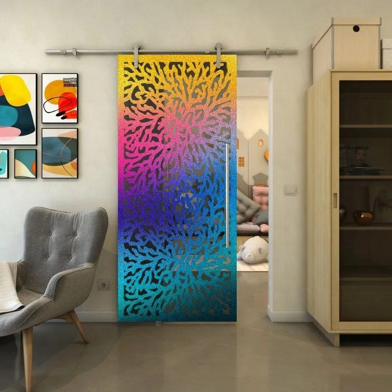 Glasschiebetür PIPE-LINE - Fineprint Modell 168 Verlauf auf Grauglas