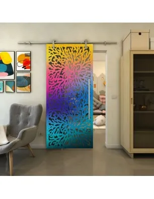 Glasschiebetür PIPE-LINE - Fineprint Model 168 Verlauf auf Grauglas