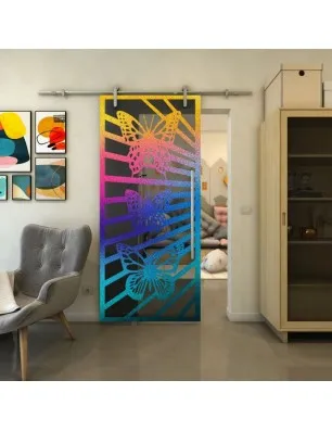 Glasschiebetür PIPE-LINE - Fineprint Model 176 Verlauf auf Grauglas