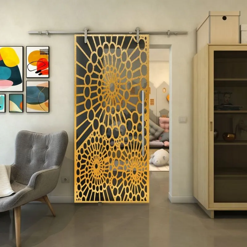 Glasschiebetür PIPE-LINE - Fineprint Modell 188 Gold auf Grauglas