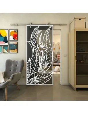 Glasschiebetür PIPE-LINE - Fineprint Model 195 Weiss auf Grauglas