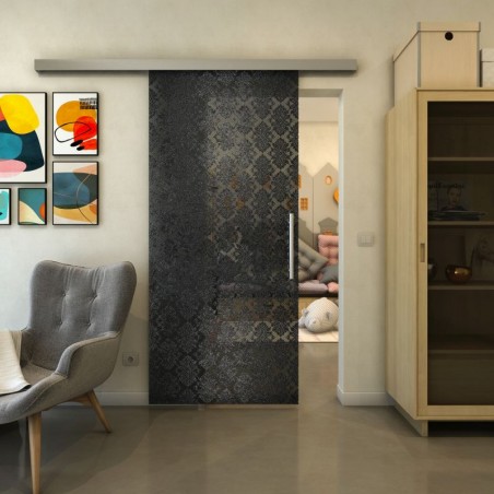 Glasschiebetür SLIM-LINE - Fineprint Model 001 Schwarz auf Grauglas