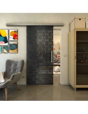 Glasschiebetür SLIM-LINE - Fineprint Model 001 Schwarz auf Grauglas