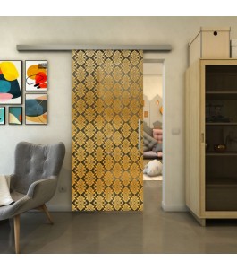 Glasschiebetür SLIM-LINE - Fineprint Model 001 Gold auf Grauglas