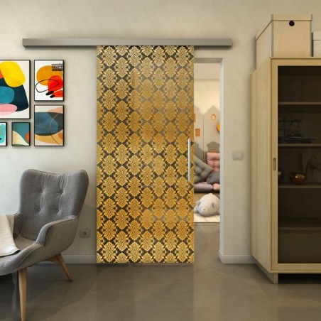 Glasschiebetür SLIM-LINE - Fineprint Model 001 Gold auf Grauglas