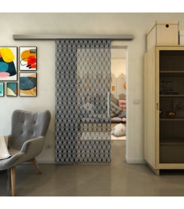 Glasschiebetür SLIM-LINE - Fineprint Model 001 Weiss auf Grauglas