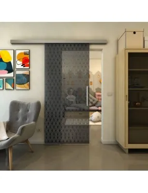 Glasschiebetür SLIM-LINE - Fineprint Model 002 Schwarz auf Grauglas