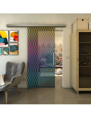 Glasschiebetür SLIM-LINE - Fineprint Model 002 Verlauf auf Grauglas