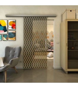 Glasschiebetür SLIM-LINE - Fineprint Model 002 Gold auf Grauglas