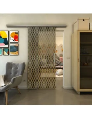 Glasschiebetür SLIM-LINE - Fineprint Model 002 Gold auf Grauglas