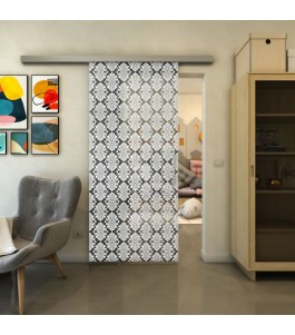 Glasschiebetür SLIM-LINE - Fineprint Model 002 Weiss auf Grauglas