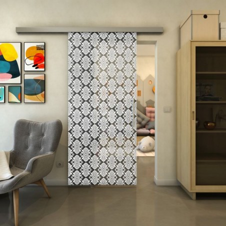 Glasschiebetür SLIM-LINE - Fineprint Model 002 Weiss auf Grauglas
