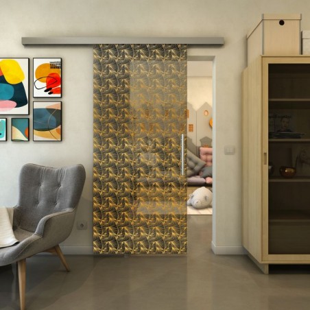 Glasschiebetür SLIM-LINE - Fineprint Model 003 Gold auf Grauglas