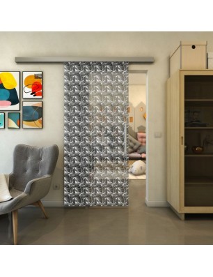 Glasschiebetür SLIM-LINE - Fineprint Model 003 Weiss auf Grauglas