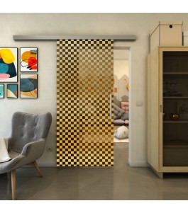 Glasschiebetür SLIM-LINE - Fineprint Model 004 Gold auf Grauglas