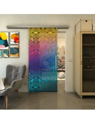 Glasschiebetür SLIM-LINE - Fineprint Model 005 Verlauf auf Grauglas