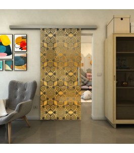 Glasschiebetür SLIM-LINE - Fineprint Model 005 Gold auf Grauglas